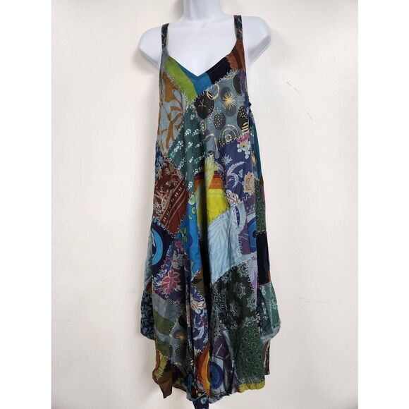 Ananta patchwork Bohemian Patchwork Long Umbrella Dress PAT-3266 H - Picture 3 of 7